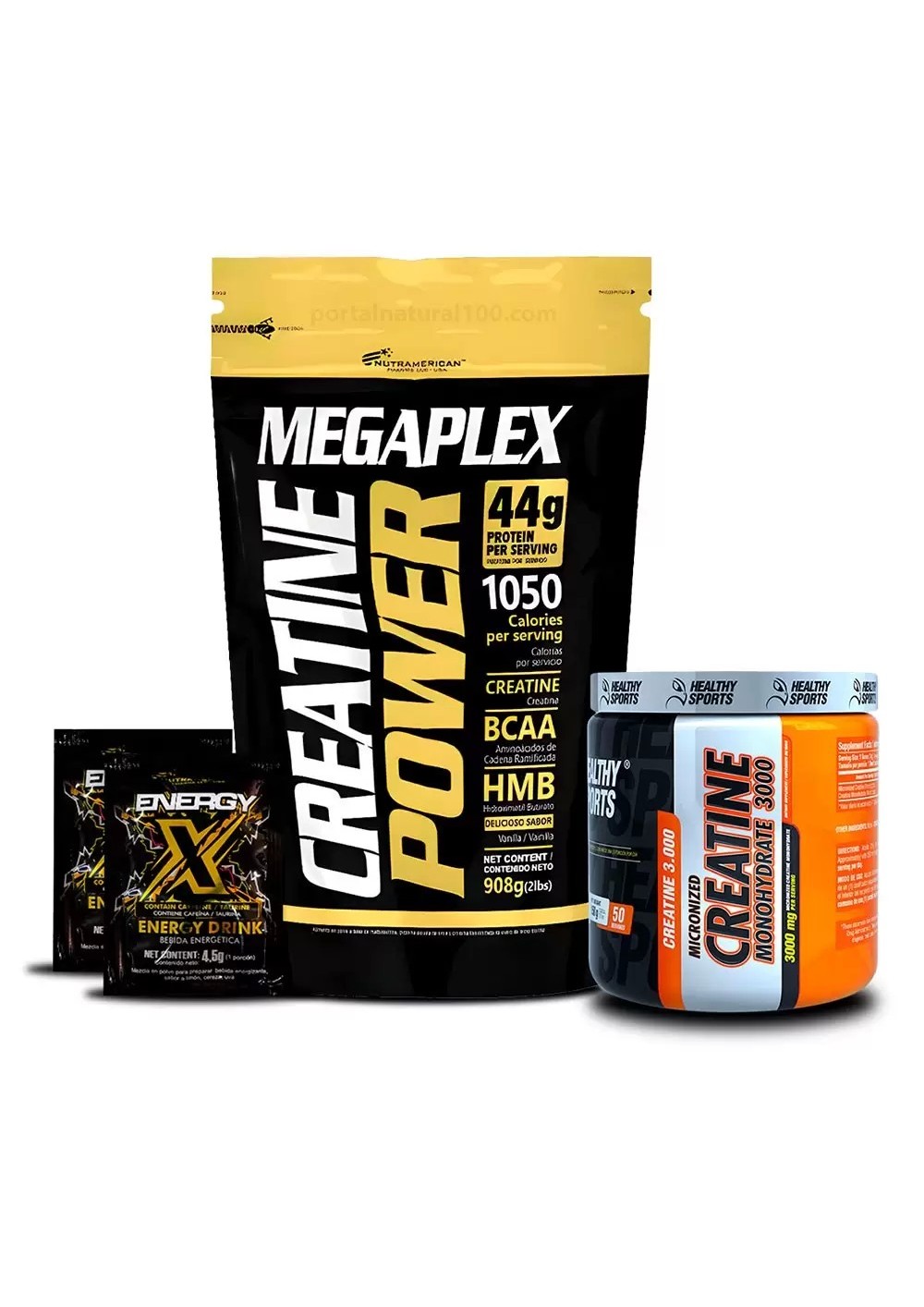 Combo: Creatine Power + Creatine Monohydrate 3000 + Energy X