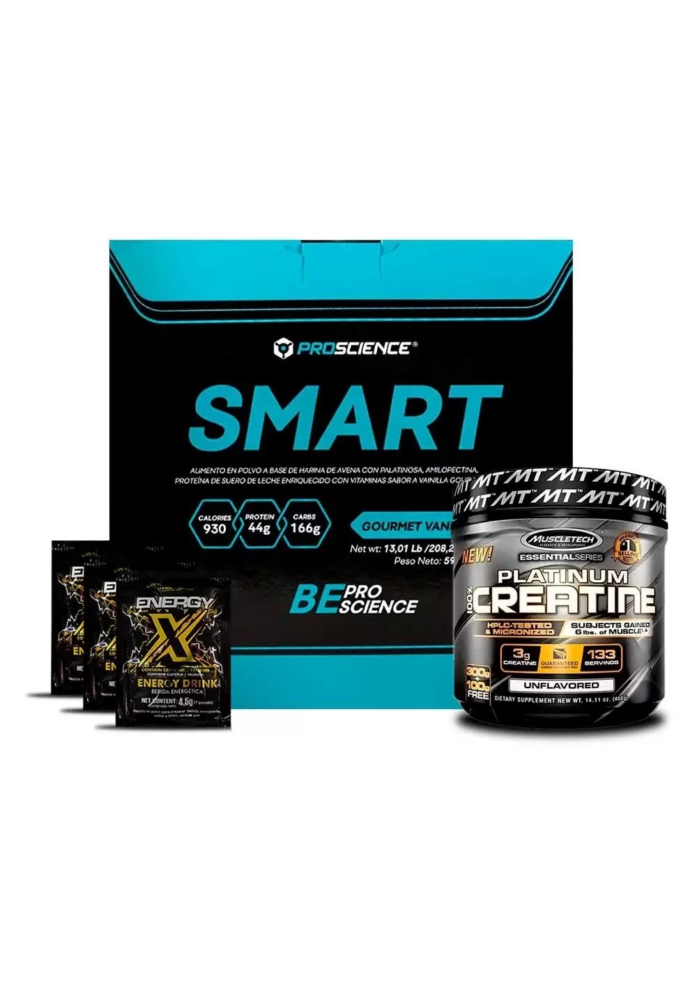 Combo: Smart + Platinum 100% Creatine + Energy X